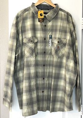 Carhartt Mens Size 4XL Relaxed Fit Button Up Lightweight Plaid Shirt Rugged Flex